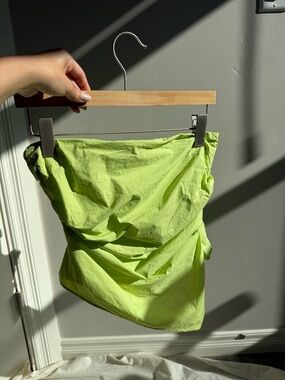 Zara neon green strapless top with ruched sides bandeau Y2K